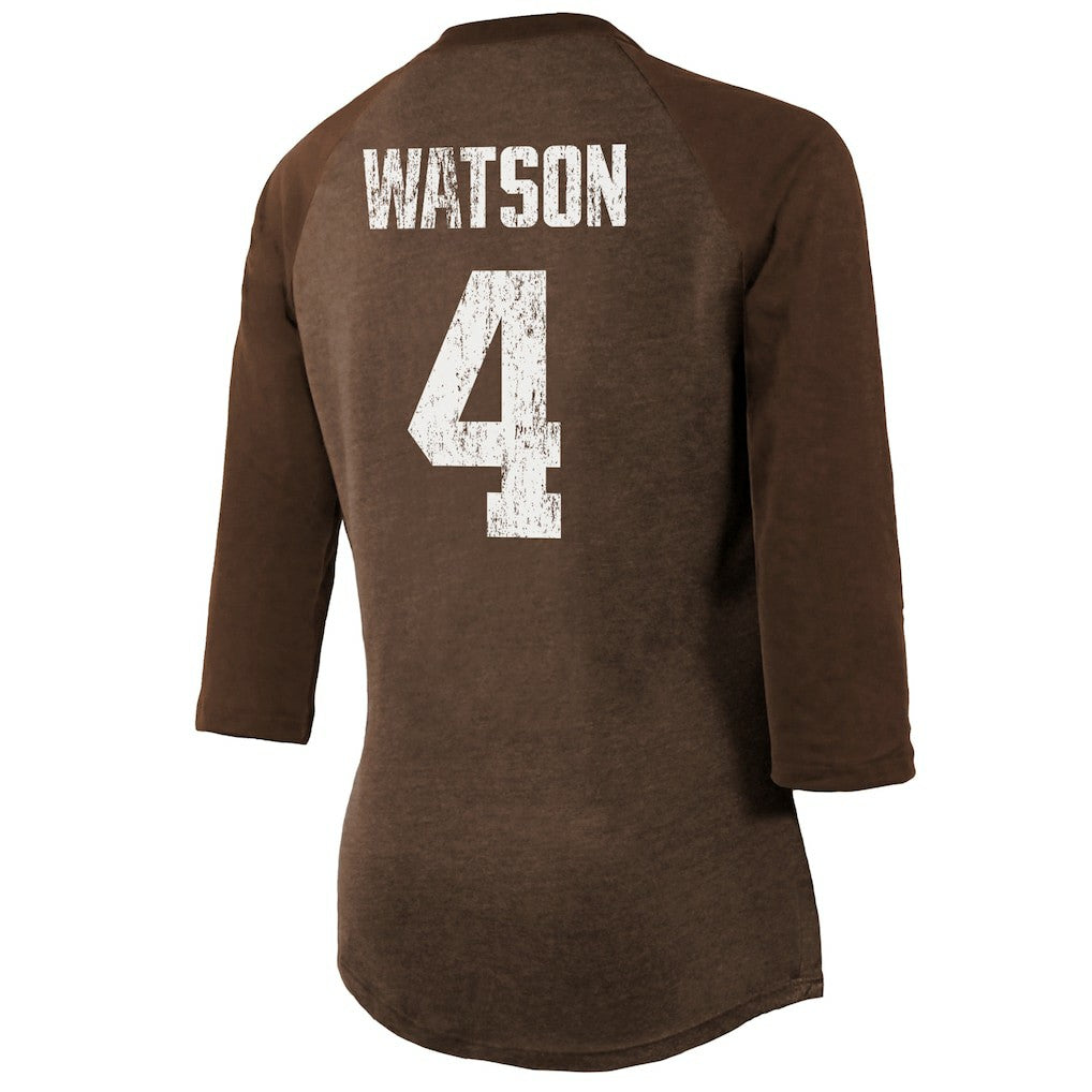 Deshaun Watson Cleveland Browns Majestic Threads Women's Name & Number Raglan 3/4 Sleeve T-Shirt Brown
