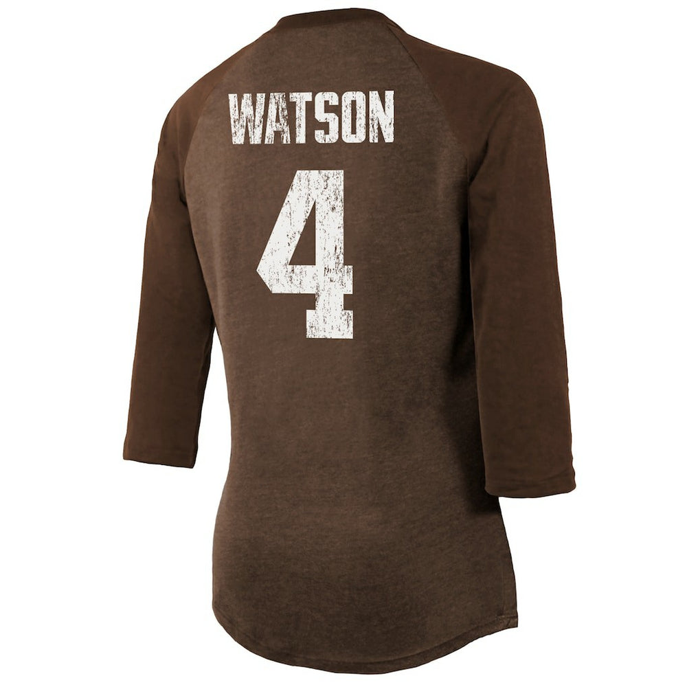 Deshaun Watson Cleveland Browns Majestic Threads Women's Name & Number Raglan 3/4 Sleeve T-Shirt Brown