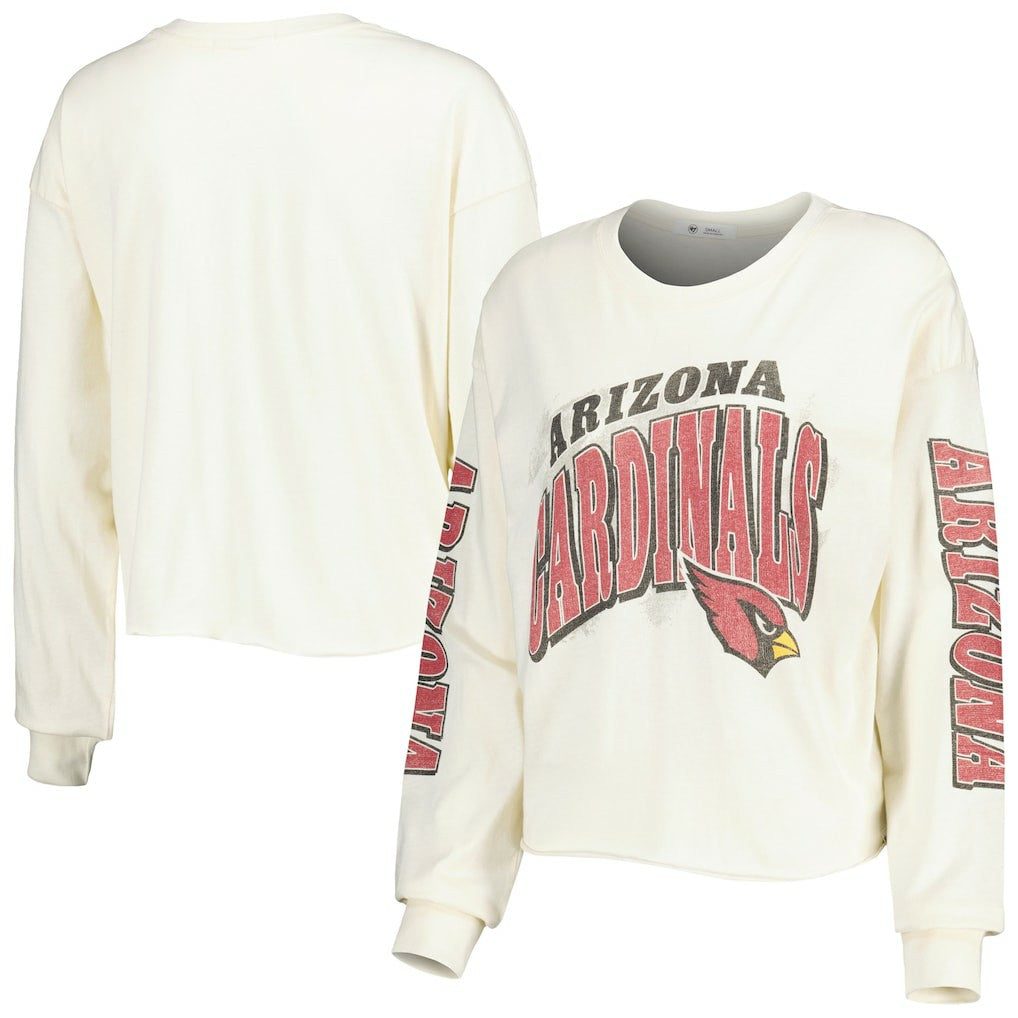 Arizona Cardinals '47 Women's Brush Back Parkway Cropped Lightweight Long Sleeve T-Shirt Cream