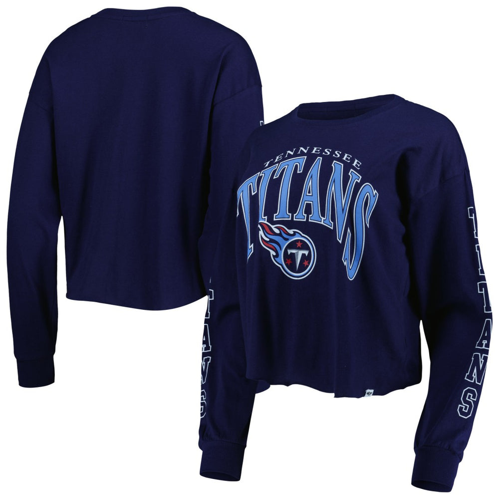 Tennessee Titans '47 Women's Skyler Parkway Cropped Long Sleeve T-Shirt Navy