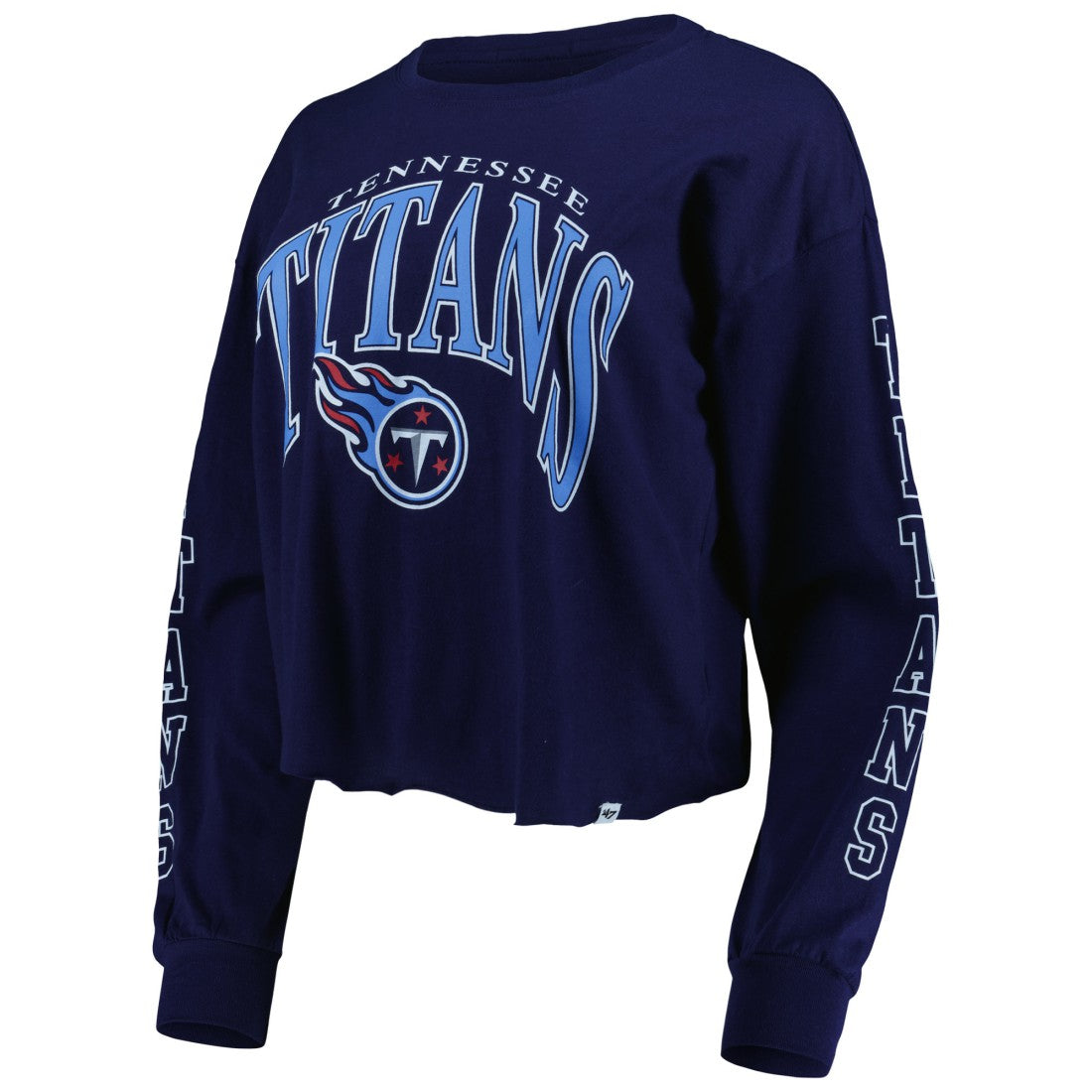 Tennessee Titans '47 Women's Skyler Parkway Cropped Long Sleeve T-Shirt Navy