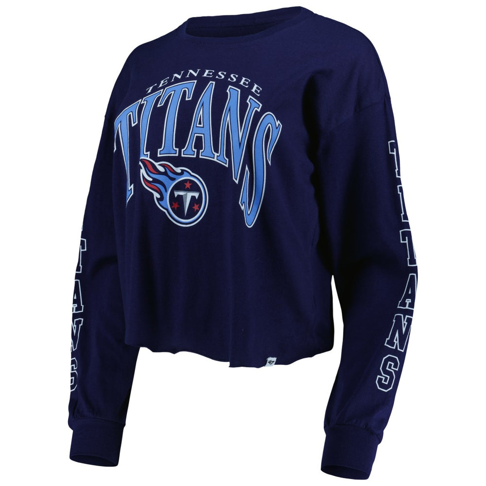Tennessee Titans '47 Women's Skyler Parkway Cropped Long Sleeve T-Shirt Navy