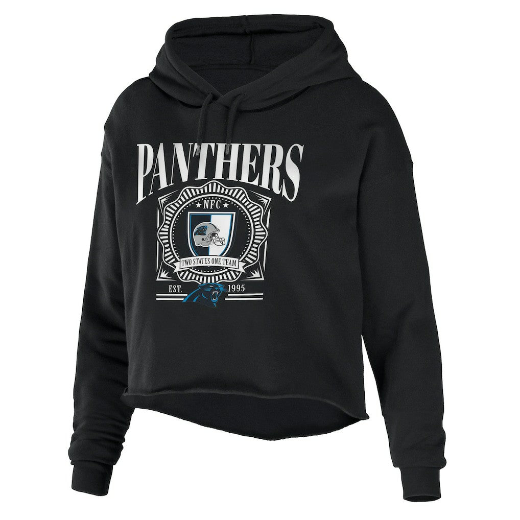 Carolina Panthers WEAR by Erin Andrews Women's Cropped Sponge Fleece Pullover Hoodie Black