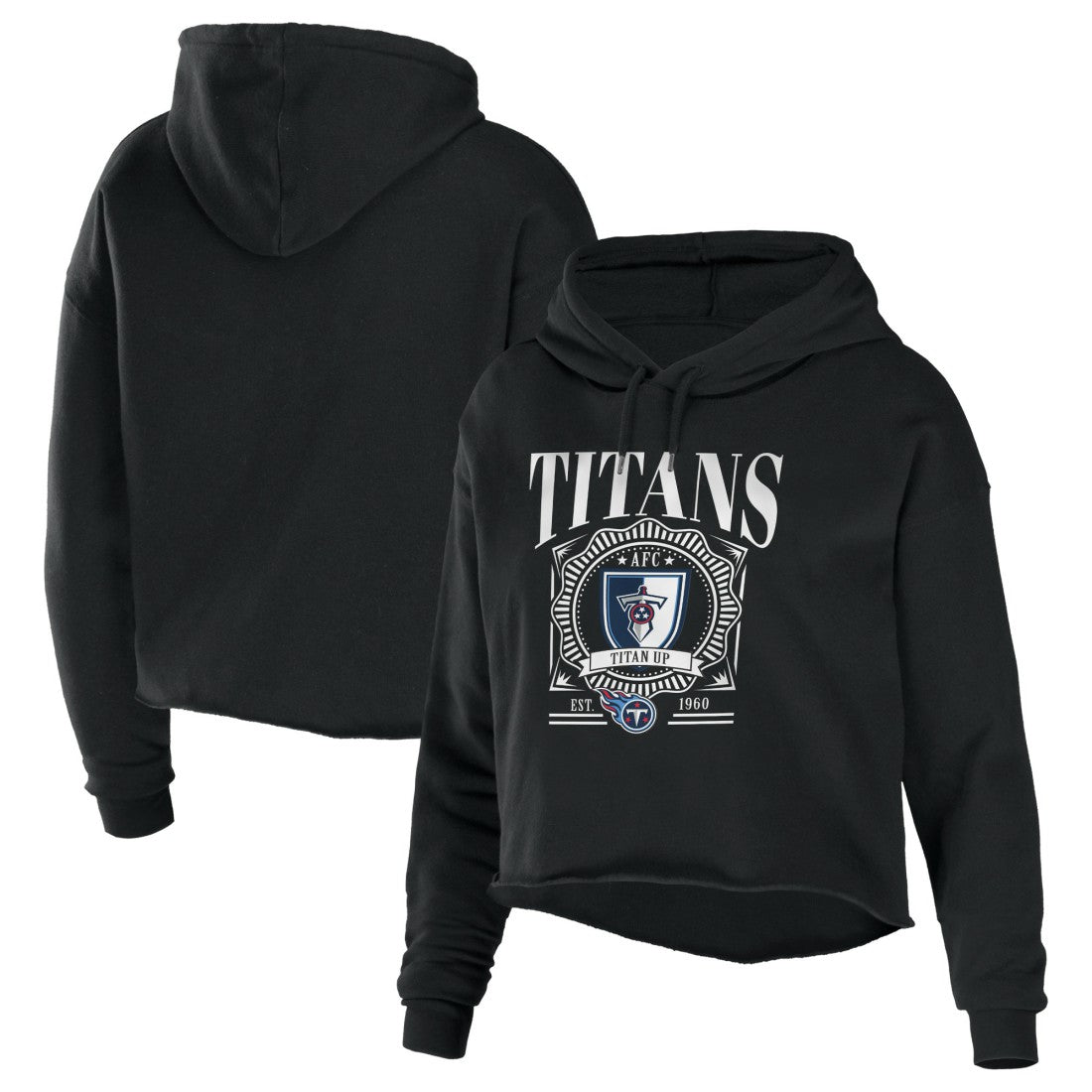 Tennessee Titans WEAR by Erin Andrews Women's Cropped Sponge Fleece Pullover Hoodie Black