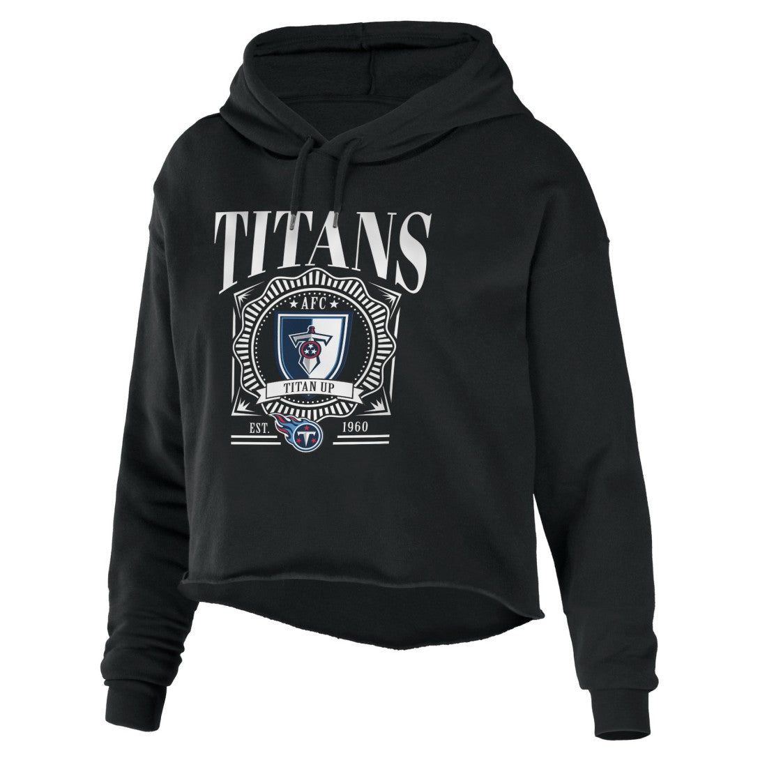 Tennessee Titans WEAR by Erin Andrews Women's Cropped Sponge Fleece Pullover Hoodie Black