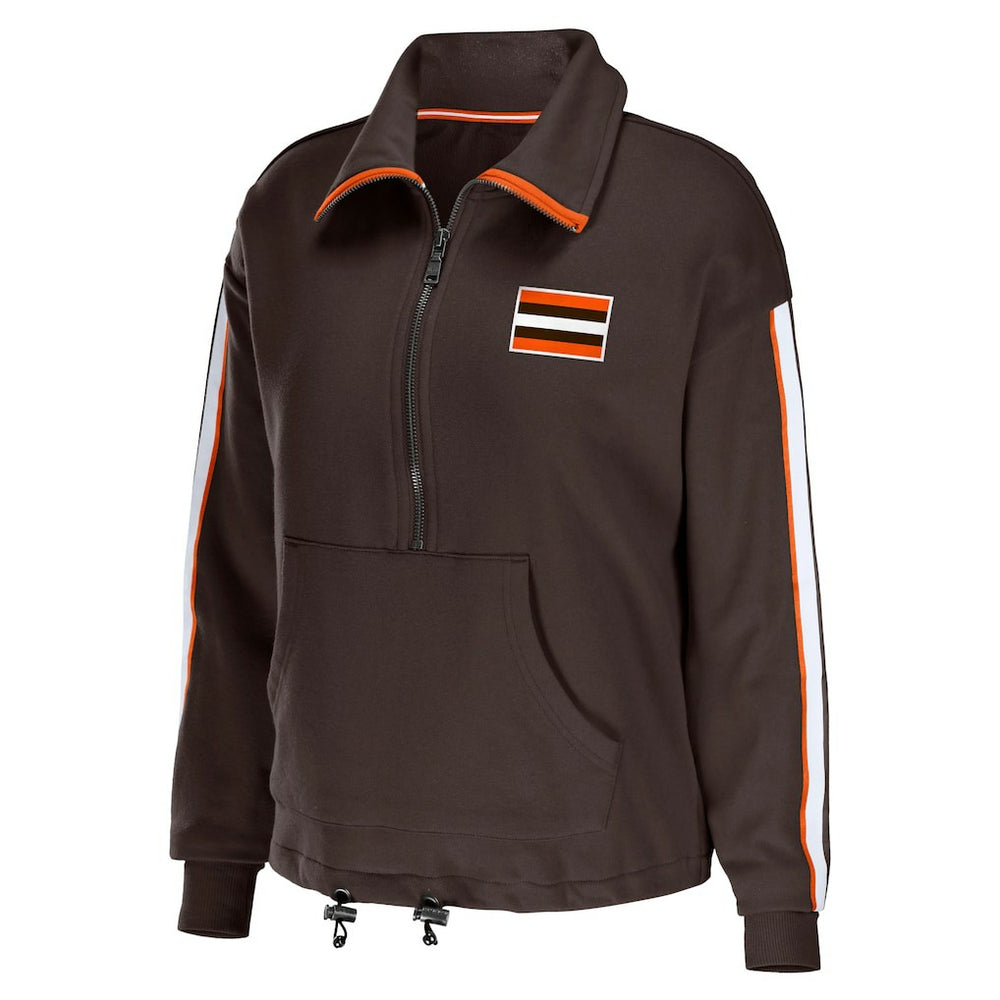 Cleveland Browns WEAR by Erin Andrews Women's Logo Stripe Half-Zip Top Brown