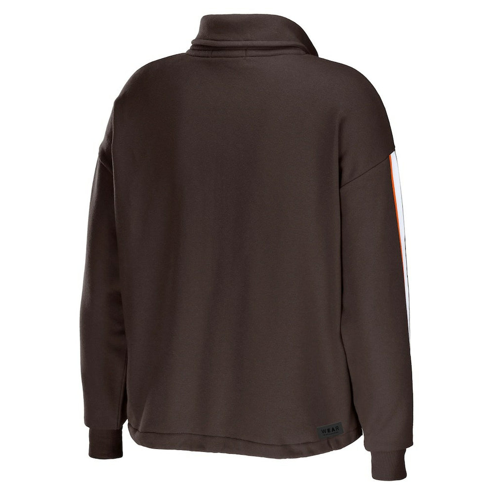 Cleveland Browns WEAR by Erin Andrews Women's Logo Stripe Half-Zip Top Brown