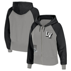Las Vegas Raiders WEAR by Erin Andrews Women's Colorblock Lightweight Full-Zip Hoodie Silver