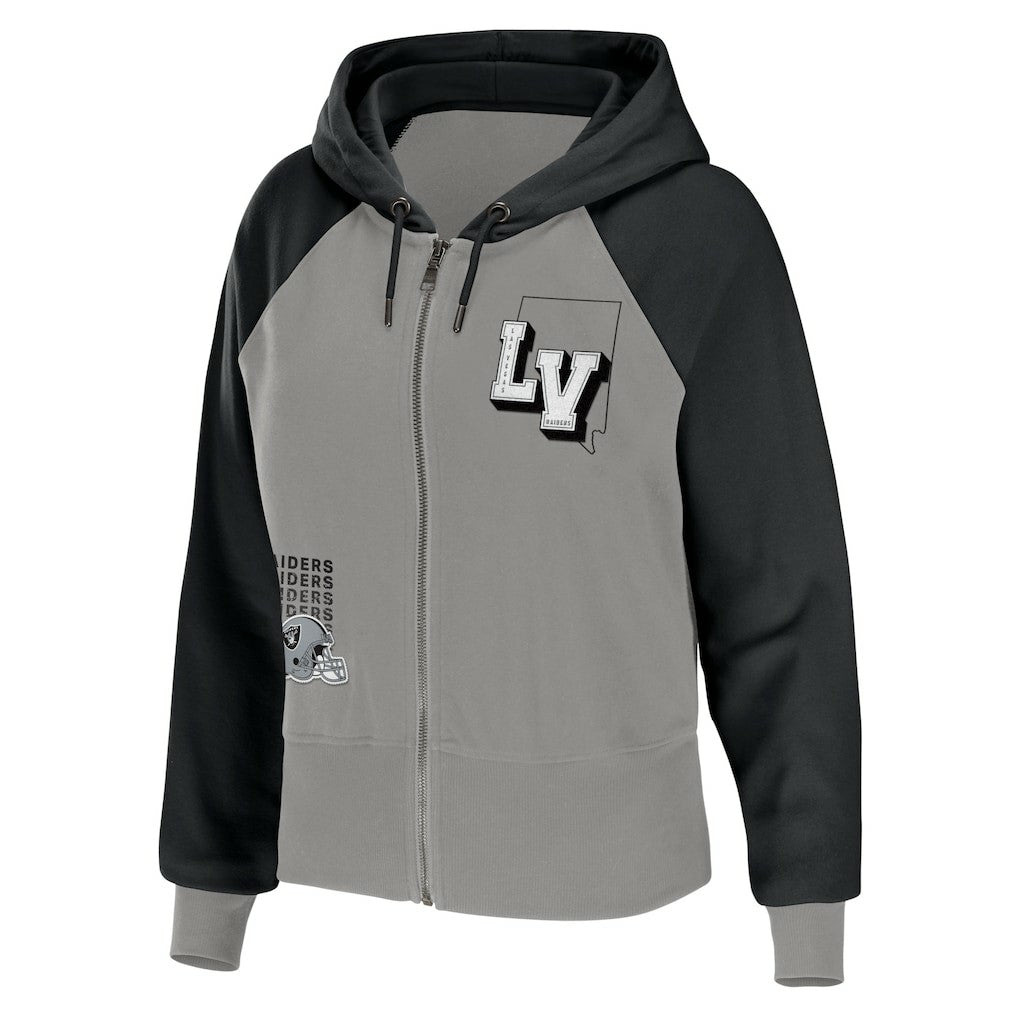 Las Vegas Raiders WEAR by Erin Andrews Women's Colorblock Lightweight Full-Zip Hoodie Silver
