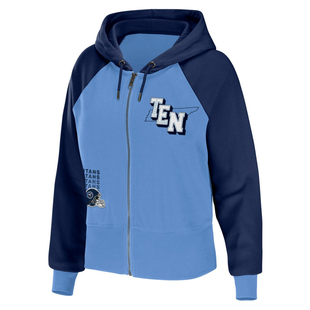 Tennessee Titans WEAR by Erin Andrews Women's Colorblock Lightweight Full-Zip Hoodie Light Blue
