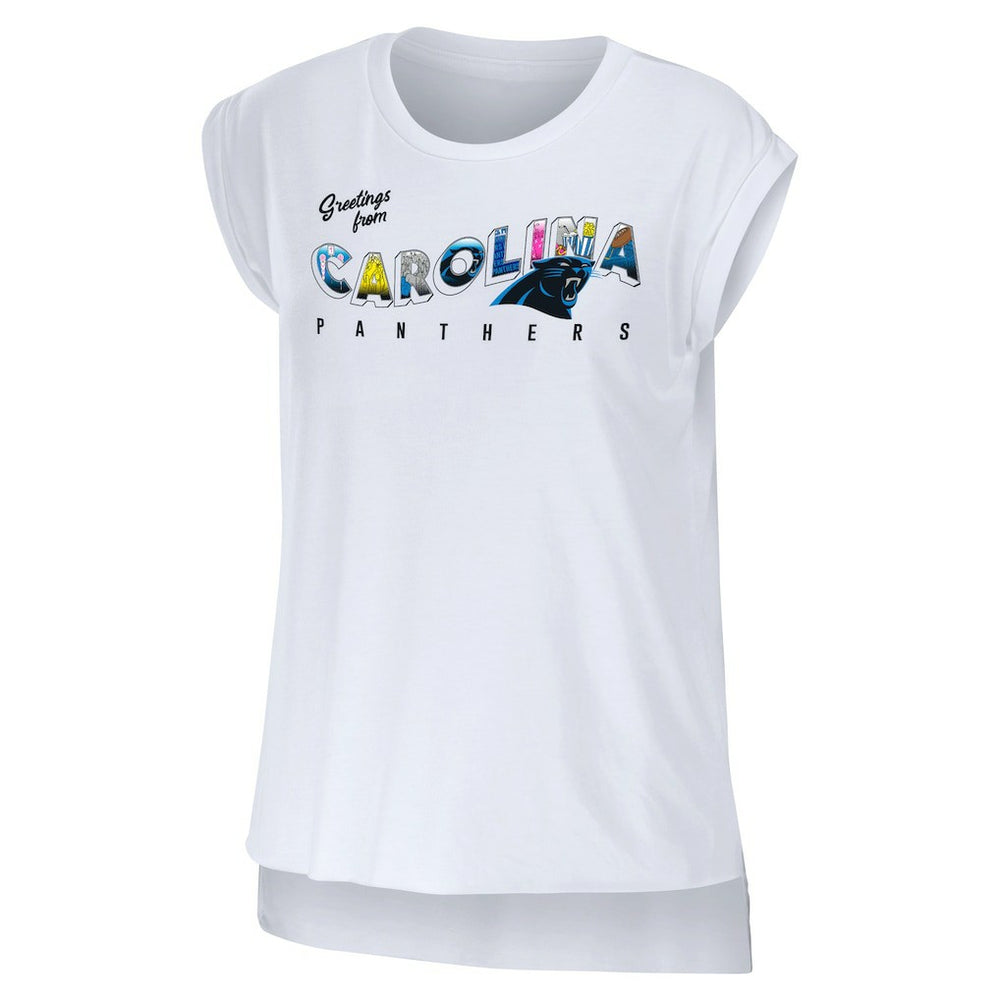 Carolina Panthers WEAR by Erin Andrews Women's Greetings From Muscle T-Shirt White