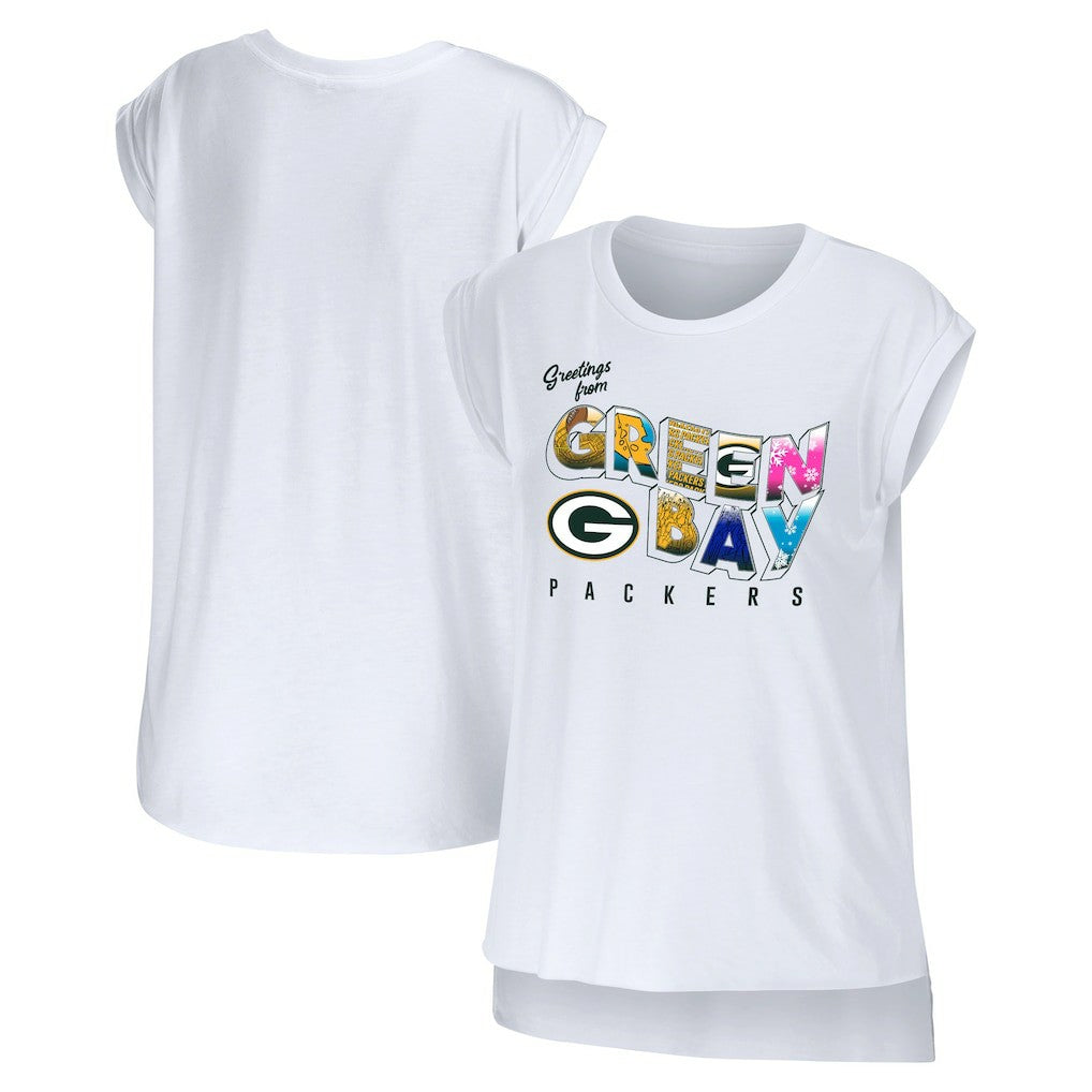 Green Bay Packers WEAR by Erin Andrews Women's Greetings From Muscle T-Shirt White