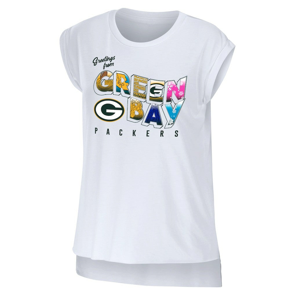 Green Bay Packers WEAR by Erin Andrews Women's Greetings From Muscle T-Shirt White