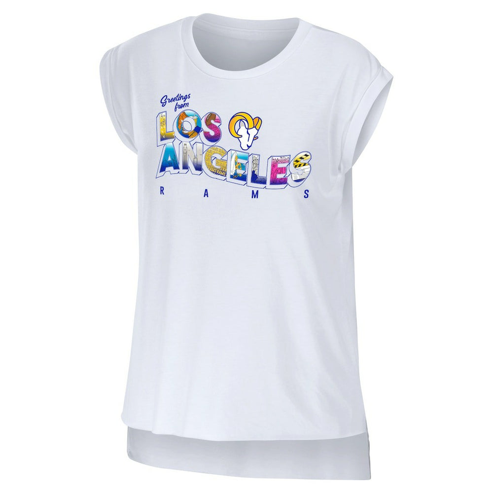 Los Angeles Rams WEAR by Erin Andrews Women's Greetings From Muscle T-Shirt White