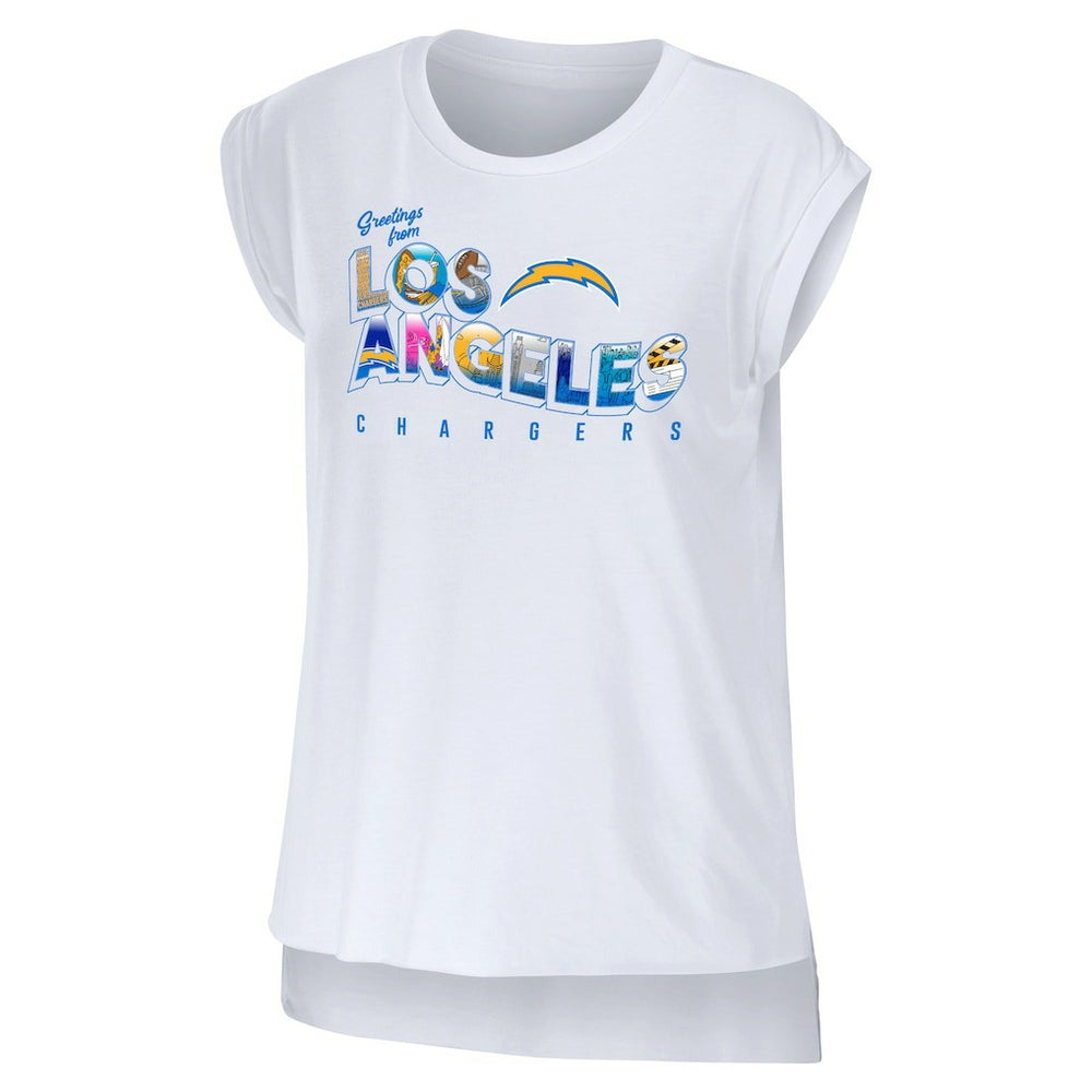Los Angeles Chargers WEAR by Erin Andrews Women's Greetings From Muscle T-Shirt White