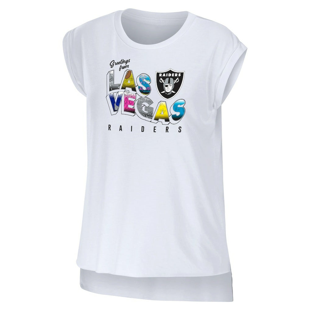 Las Vegas Raiders WEAR by Erin Andrews Women's Greetings From Muscle T-Shirt White