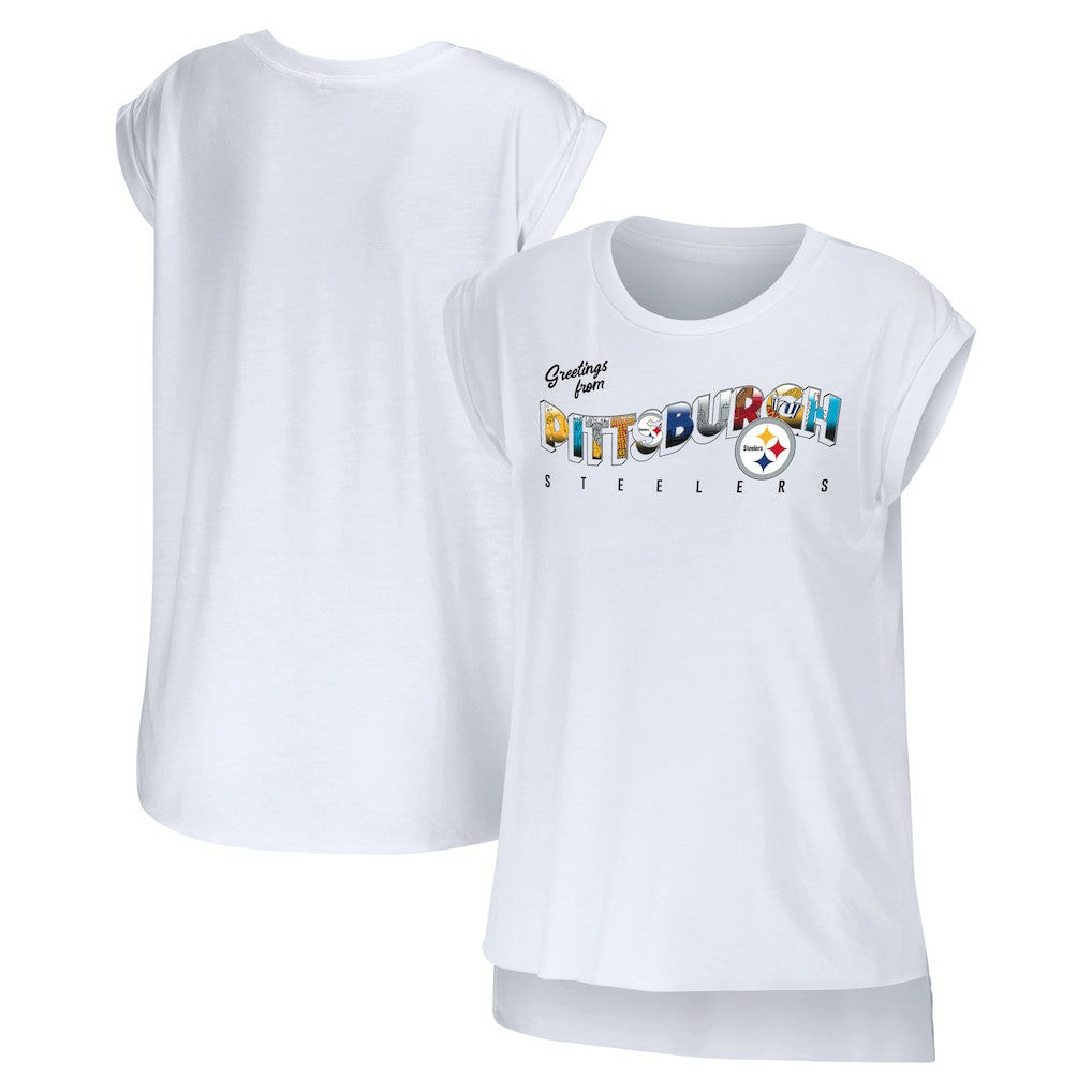 Pittsburgh Steelers WEAR by Erin Andrews Women's Greetings From Muscle T-Shirt White