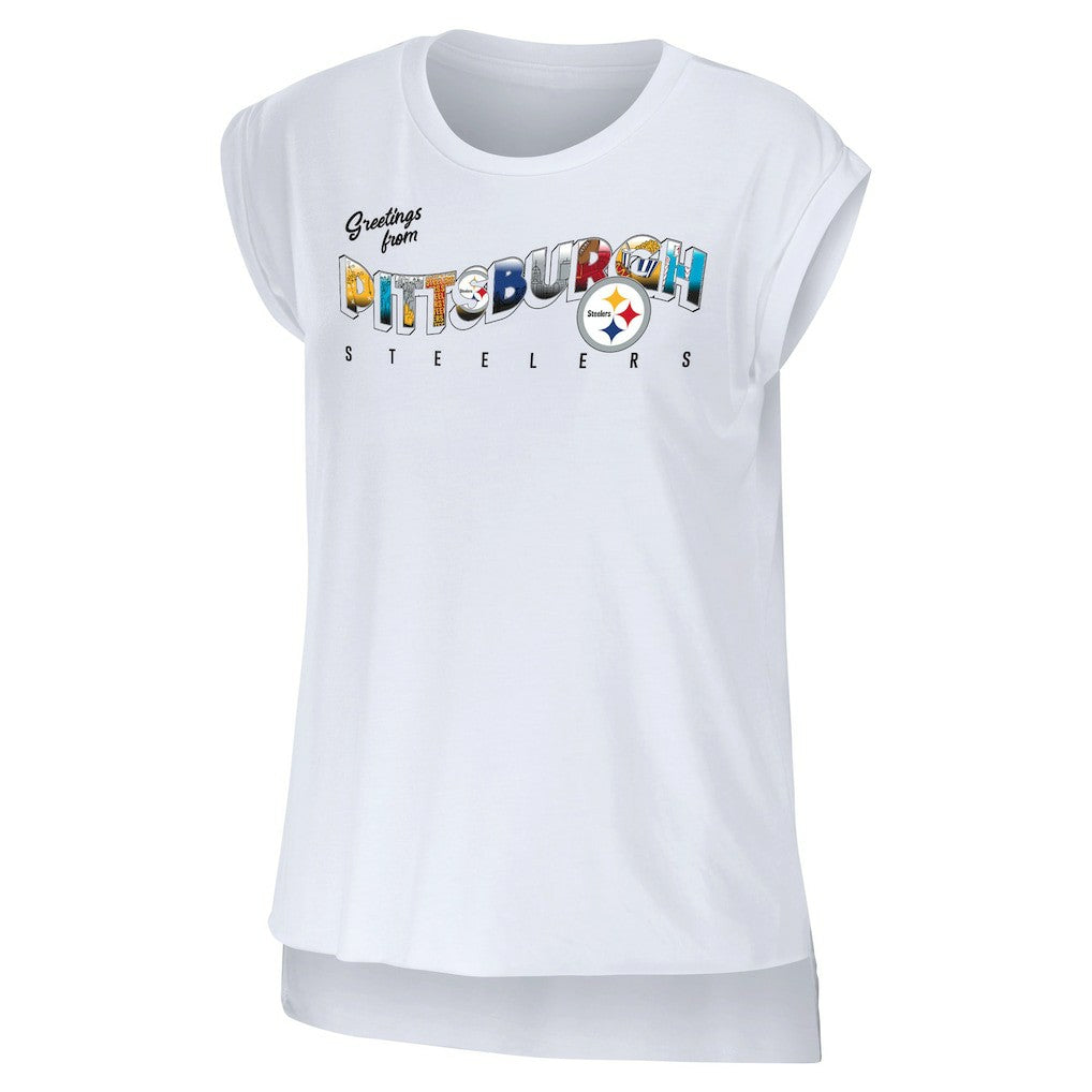 Pittsburgh Steelers WEAR by Erin Andrews Women's Greetings From Muscle T-Shirt White