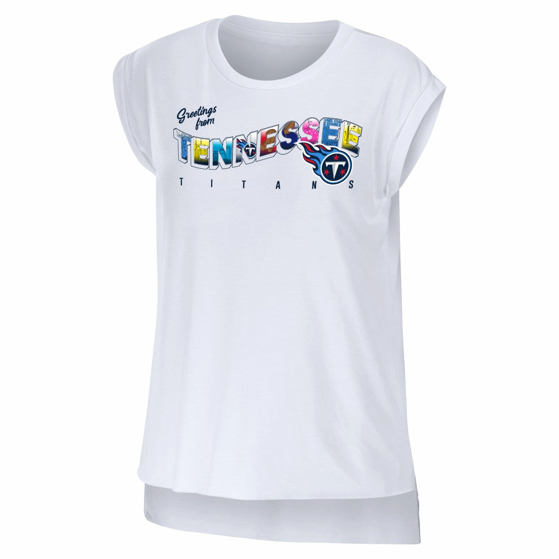 Tennessee Titans WEAR by Erin Andrews Women's Greetings From Muscle T-Shirt White