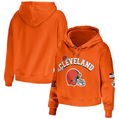 Cleveland Browns WEAR by Erin Andrews Women's Modest Cropped Pullover Hoodie Orange