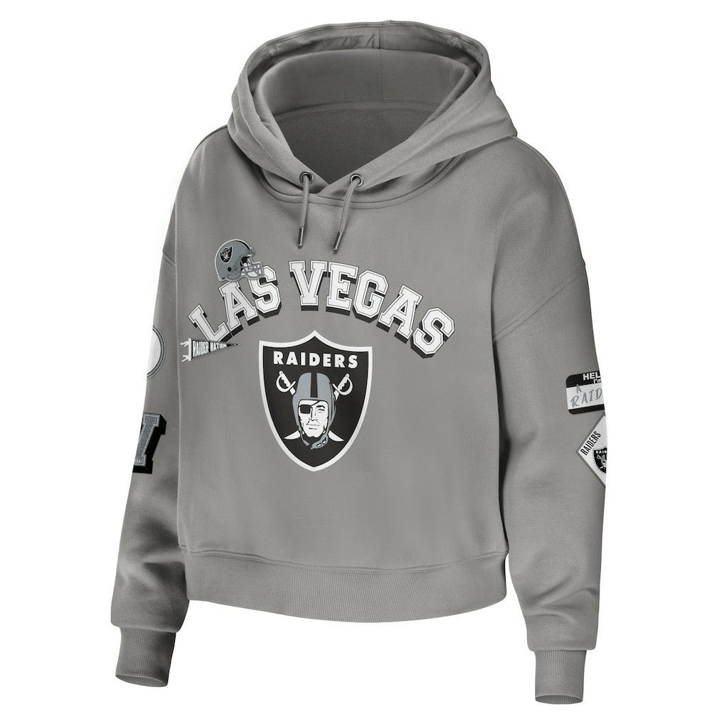 Las Vegas Raiders WEAR by Erin Andrews Women's Modest Cropped Pullover Hoodie Gray