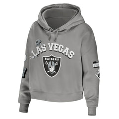 Las Vegas Raiders WEAR by Erin Andrews Women's Modest Cropped Pullover Hoodie Gray