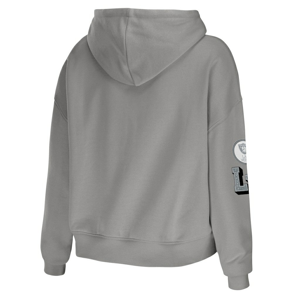 Las Vegas Raiders WEAR by Erin Andrews Women's Modest Cropped Pullover Hoodie Gray