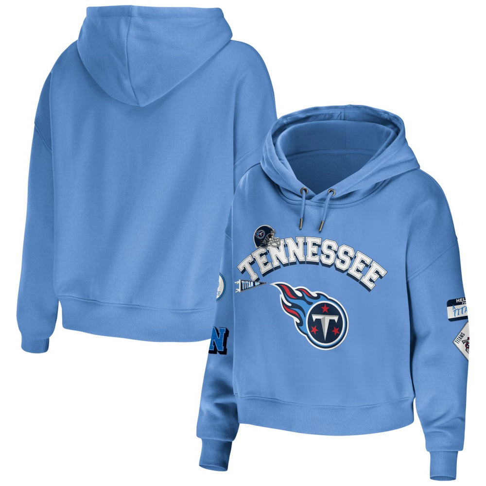 Tennessee Titans WEAR by Erin Andrews Women's Modest Cropped Pullover Hoodie Light Blue