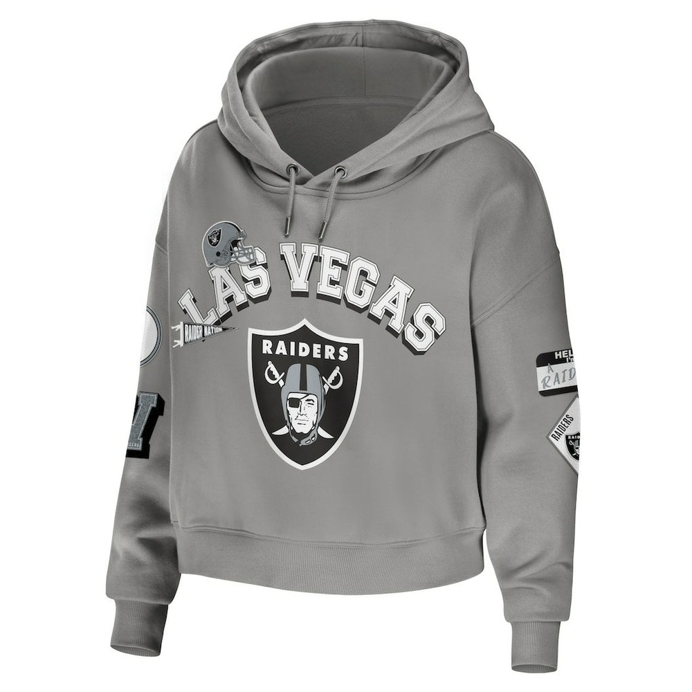 Las Vegas Raiders WEAR by Erin Andrews Women's Plus Size Modest Cropped Pullover Hoodie Gray