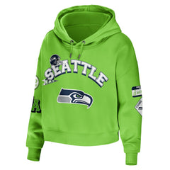 Seattle Seahawks WEAR by Erin Andrews Women's Plus Size Modest Cropped Pullover Hoodie Neon Green