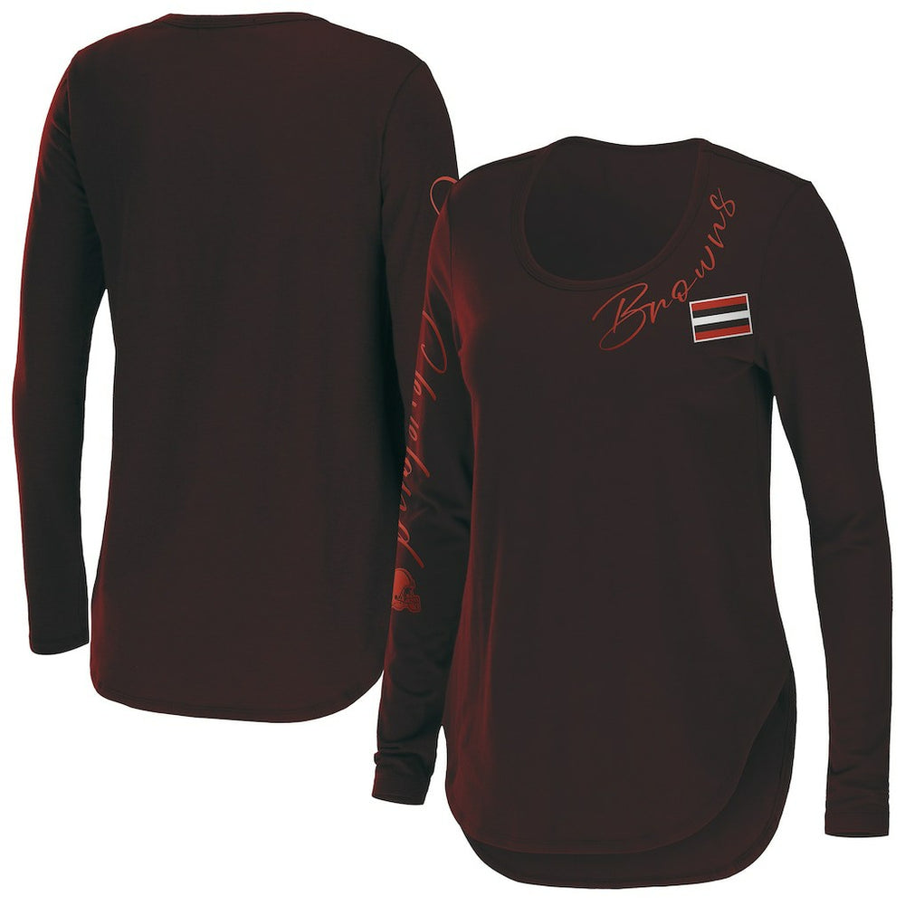Cleveland Browns WEAR by Erin Andrews Women's Team Scoop Neck T-Shirt Brown