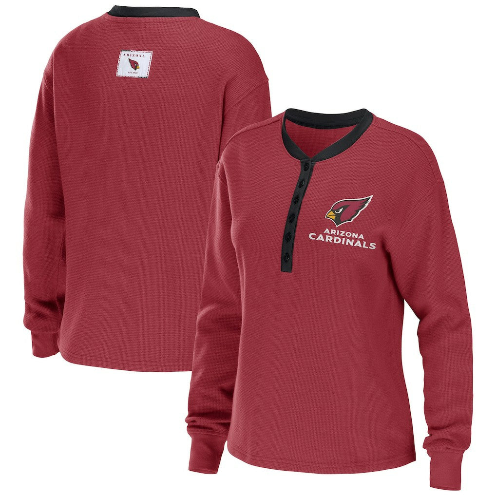Arizona Cardinals WEAR by Erin Andrews Women's Waffle Henley Long Sleeve T-Shirt Cardinal