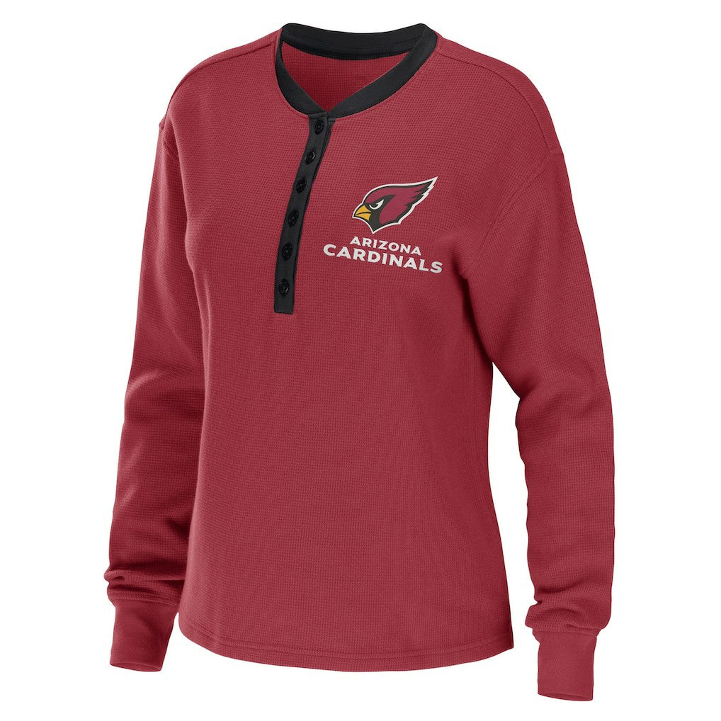 Arizona Cardinals WEAR by Erin Andrews Women's Waffle Henley Long Sleeve T-Shirt Cardinal