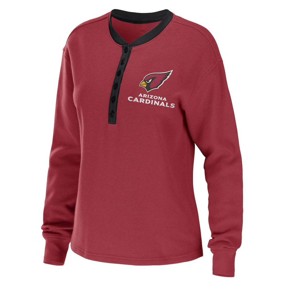 Arizona Cardinals WEAR by Erin Andrews Women's Waffle Henley Long Sleeve T-Shirt Cardinal