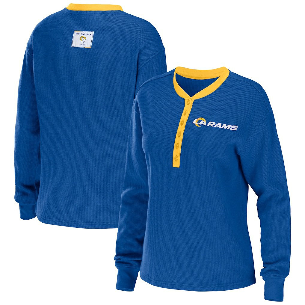 Los Angeles Rams WEAR by Erin Andrews Women's Waffle Henley Long Sleeve T-Shirt Royal