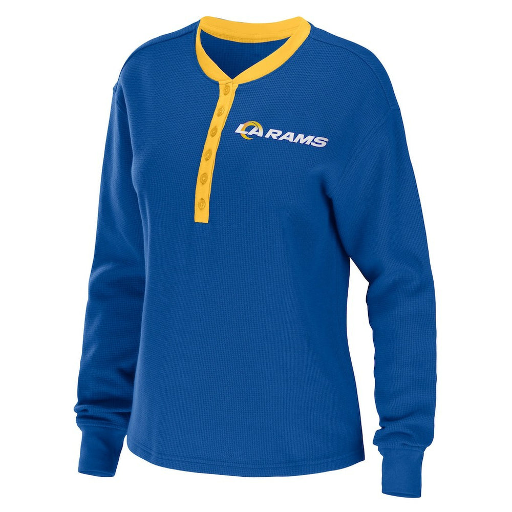Los Angeles Rams WEAR by Erin Andrews Women's Waffle Henley Long Sleeve T-Shirt Royal
