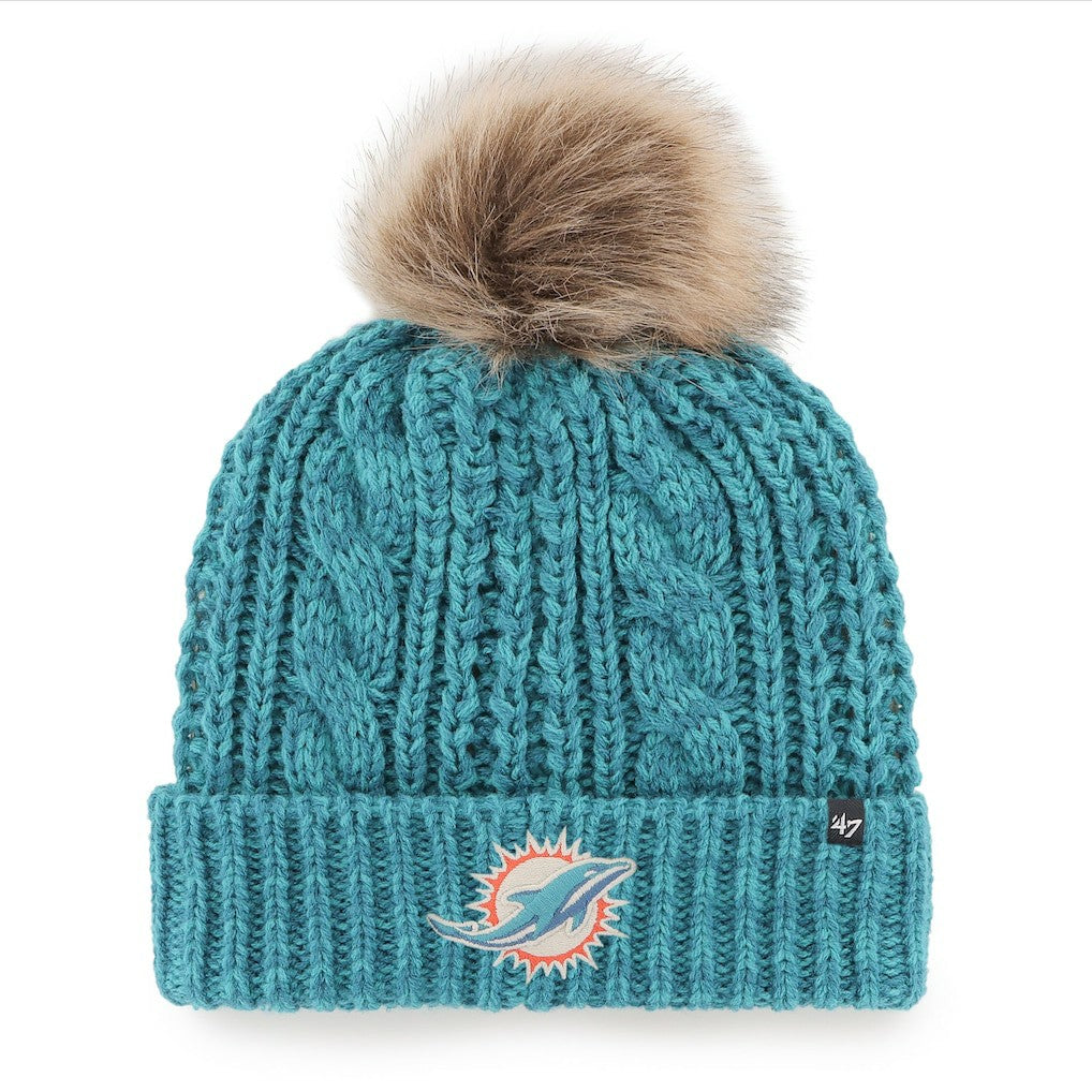 Miami Dolphins '47 Women's Meeko Cuffed Knit Hat with Pom Aqua