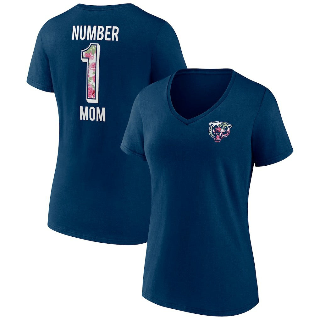 Chicago Bears Women's Plus Size Mother's Day #1 Mom V-Neck T-Shirt Navy