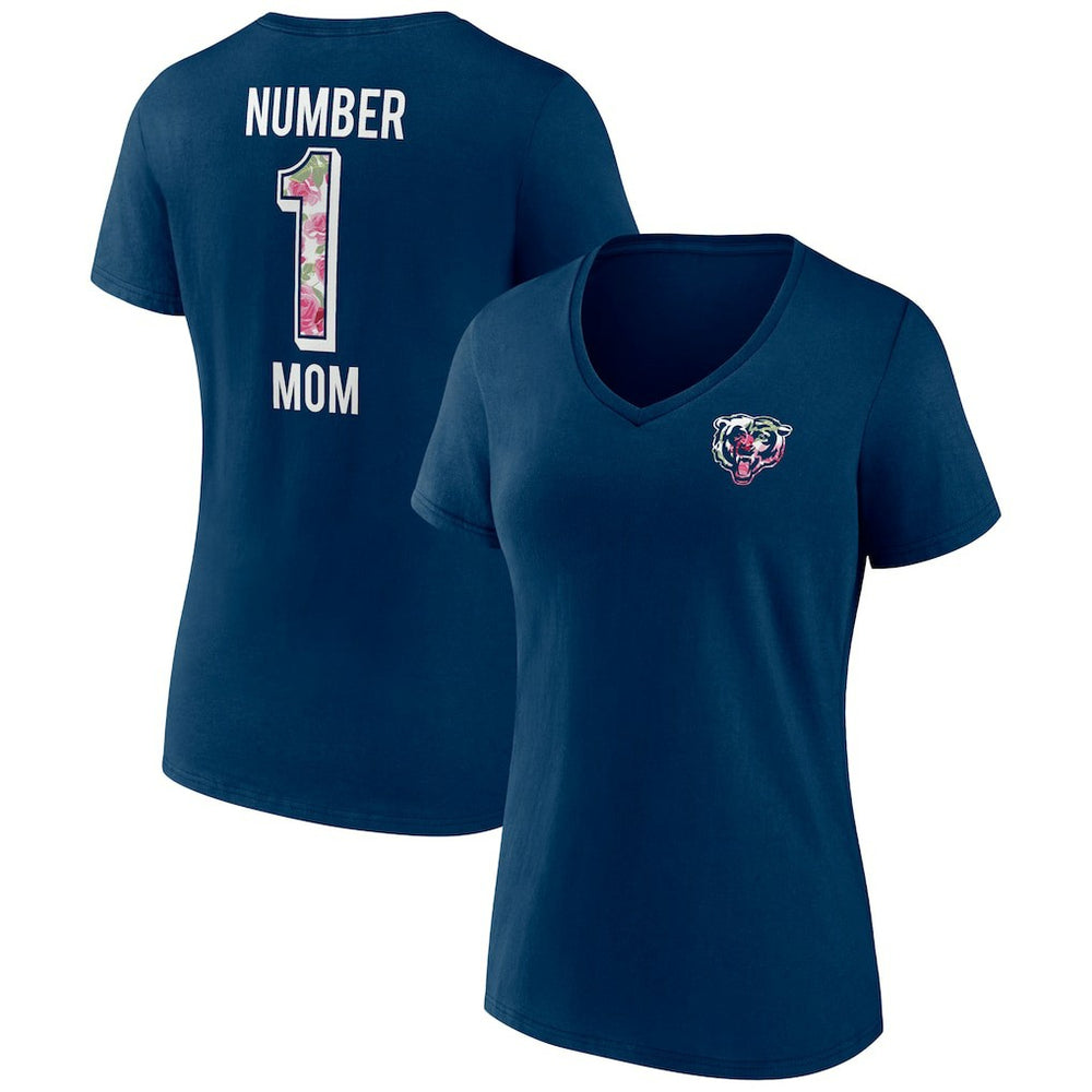 Chicago Bears Women's Plus Size Mother's Day #1 Mom V-Neck T-Shirt Navy