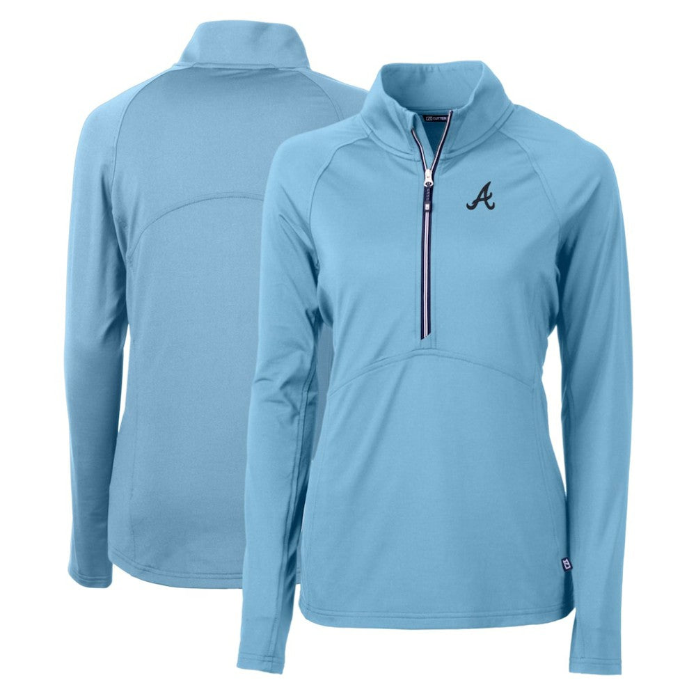 Atlanta Braves Cutter & Buck Women's Adapt Eco Knit Stretch Recycled Half-Zip Pullover Top - Light Blue Pullover