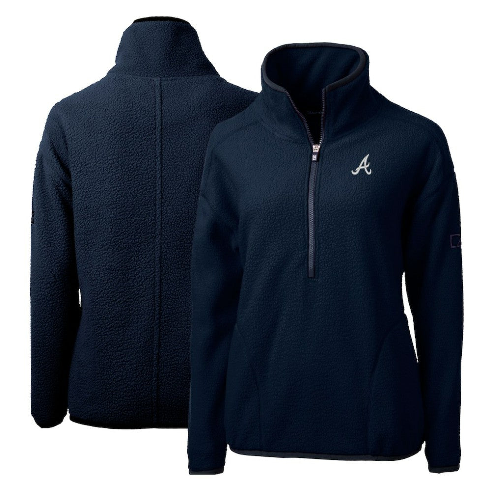 Atlanta Braves Cutter & Buck Women's Cascade Eco Sherpa Fleece Quarter-Zip Pullover Jacket - Navy Jackets