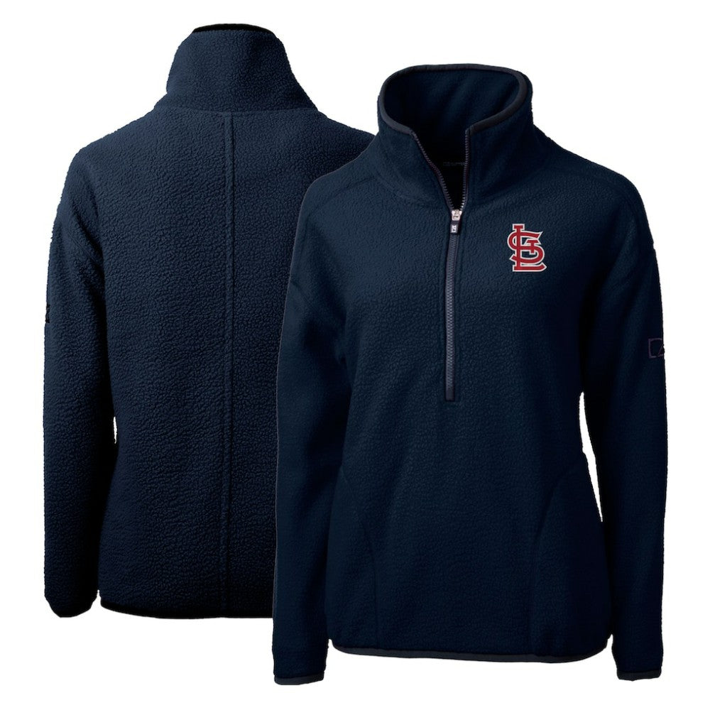 St. Louis Cardinals Cutter & Buck Women's Cascade Eco Sherpa Fleece Quarter-Zip Pullover Jacket - Navy Jackets