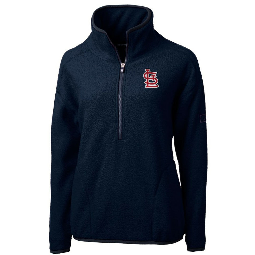 St. Louis Cardinals Cutter & Buck Women's Cascade Eco Sherpa Fleece Quarter-Zip Pullover Jacket - Navy Jackets