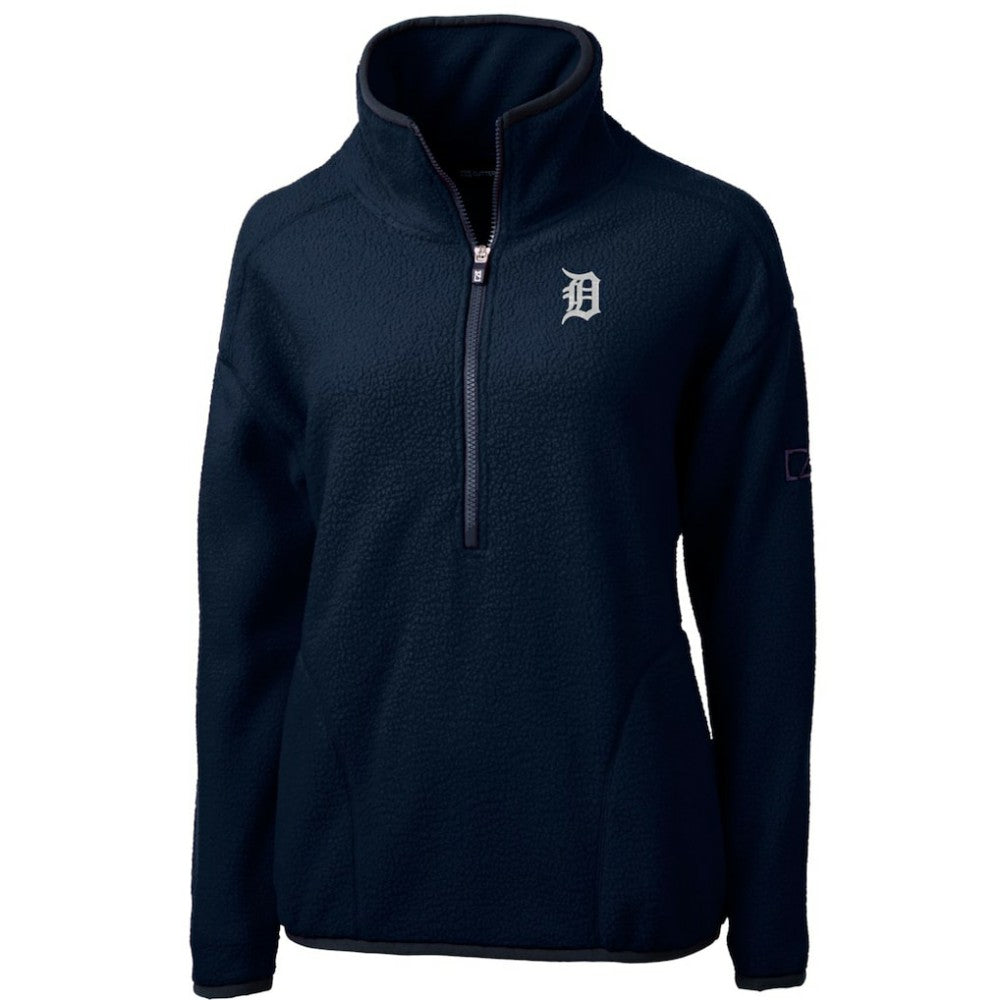 Detroit Tigers Cutter & Buck Women's Cascade Eco Sherpa Fleece Quarter-Zip Pullover Jacket - Navy Jackets