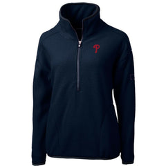 Philadelphia Phillies Cutter & Buck Women's Cascade Eco Sherpa Fleece Quarter-Zip Pullover Jacket - Navy Jackets