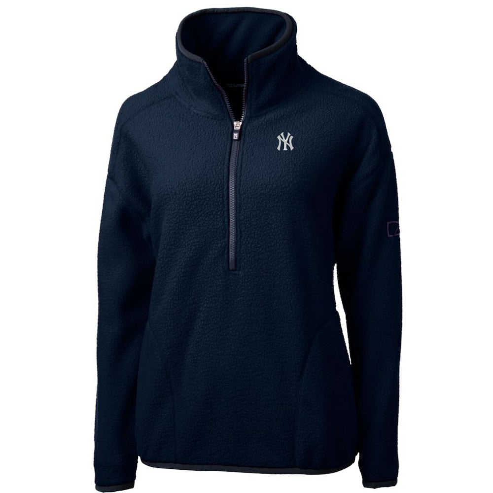 New York Yankees Cutter & Buck Women's Cascade Eco Sherpa Fleece Quarter-Zip Pullover Jacket - Navy Jackets