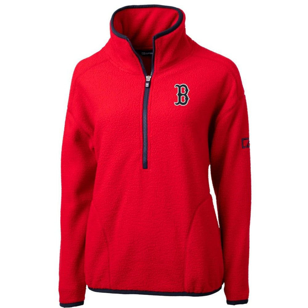 Boston Red Sox Cutter & Buck Women's Cascade Eco Sherpa Fleece Quarter-Zip Pullover Jacket - Red Jackets