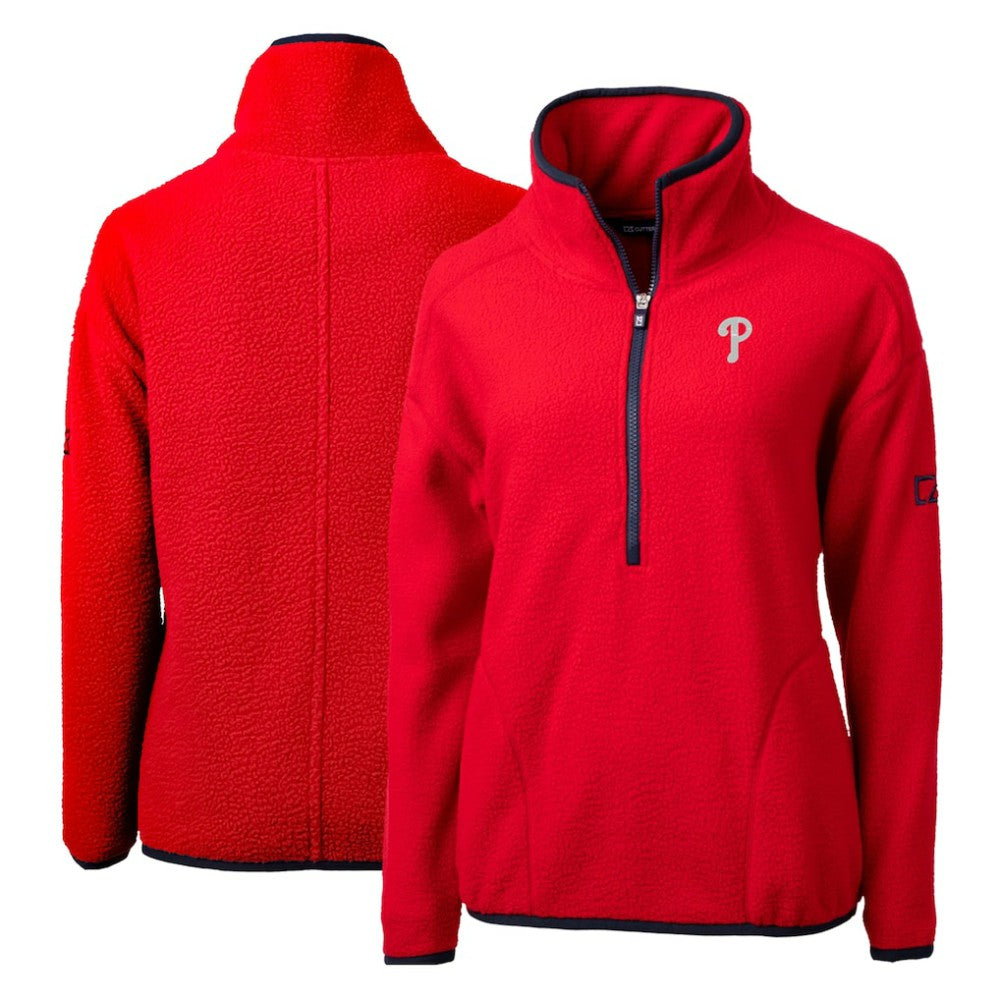 Philadelphia Phillies Cutter & Buck Women's Cascade Eco Sherpa Fleece Quarter-Zip Pullover Jacket - Red Jackets