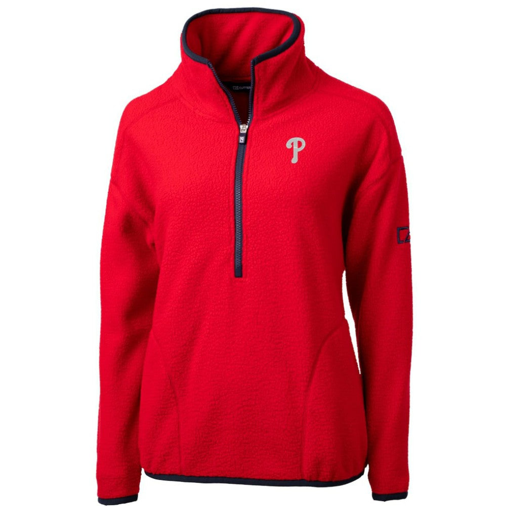 Philadelphia Phillies Cutter & Buck Women's Cascade Eco Sherpa Fleece Quarter-Zip Pullover Jacket - Red Jackets