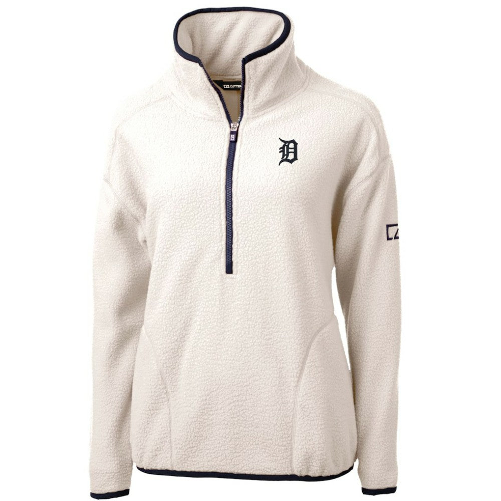 Detroit Tigers Cutter & Buck Women's Cascade Eco Sherpa Fleece Quarter-Zip Pullover Jacket - White/Navy Jackets